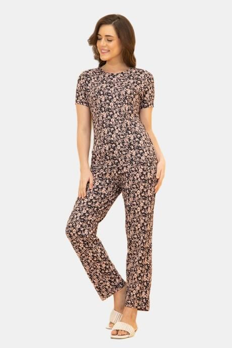 Amante Scoop Neck Sleep Tee - Graphite Floral Print — image 5